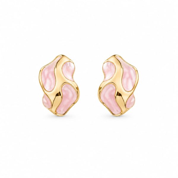 Arete orgánico esmaltado rosa acabado dorado