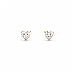 Aretes pequeños corazon cristal brillante dorado