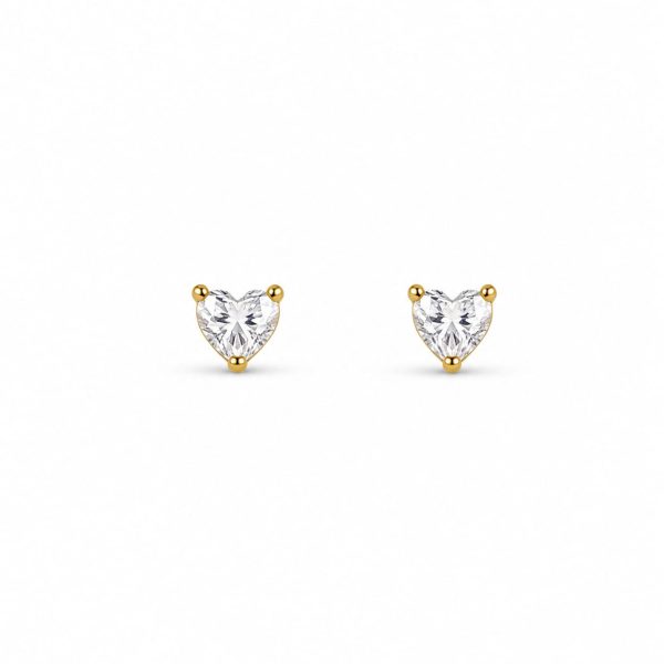 Aretes pequeños corazon cristal brillante dorado