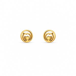 Aretes pequeños circulares con corazon dorado