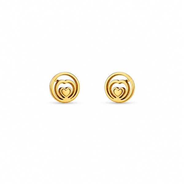 Aretes pequeños circulares con corazon dorado