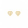 Aretes pequeños corazon con cruz central dorado
