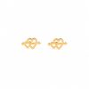 Aretes pequeños corazones entrelazados flecha dorada