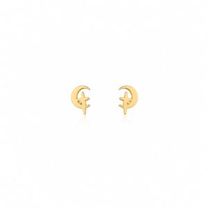 Aretes pequeños luna dorado