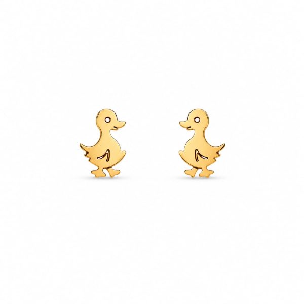 Aretes pequeños diseño patito dorado