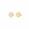 Aretes pequeños diseño trebol 4 hojas dorado