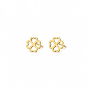 Aretes pequeños diseño trebol 4 hojas dorado