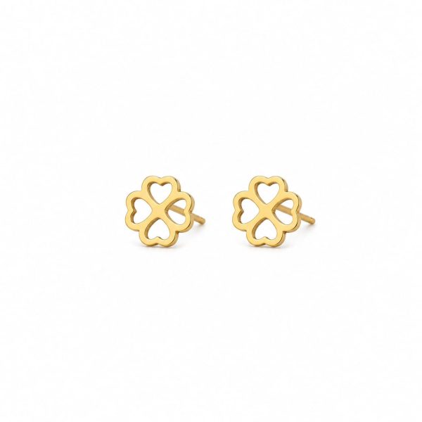 Aretes pequeños diseño trebol 4 hojas dorado