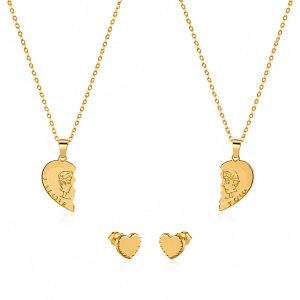 Cadena pareja dije corazon dividido dorado
