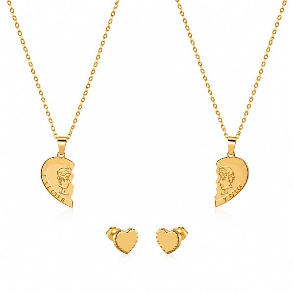 Cadena pareja dije corazon dividido dorado