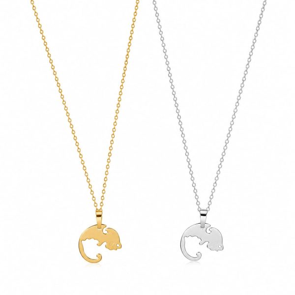 Cadena pareja dije camaleón dorado y plateado