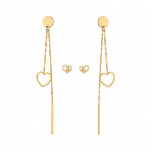 Juego arete diseño corazon dorado