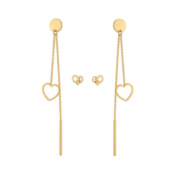 Juego arete diseño corazon dorado