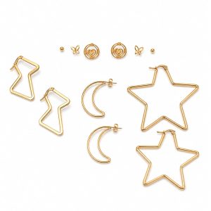 Juego aretes varios diseños dorado