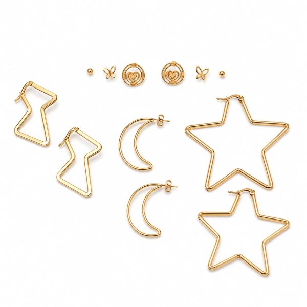 Juego aretes varios diseños dorado