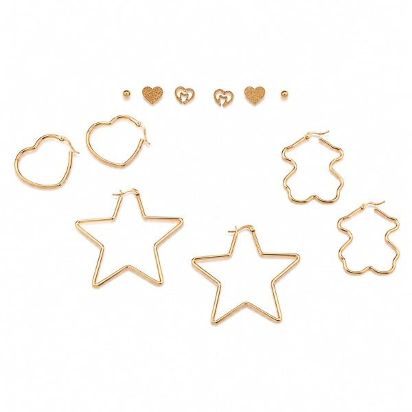 Juego aretes varios diseños dorado