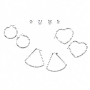 Juego aretes varios diseños plateado