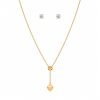 Juego cadena y arete corrediza ajustable circulo dije corazon dorado