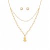 Juego cadena arete dije osito,collar en capas con perlas dorado