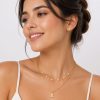 Juego cadena arete dije osito,collar en capas con perlas dorado