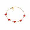 Pulsera corazones rojos dorada